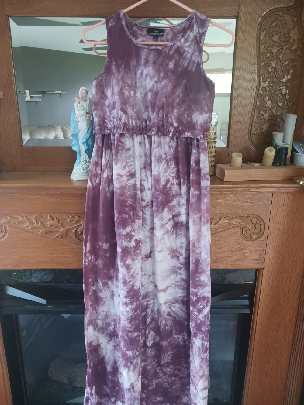 Nursing Queen Cotton Purple Tie-Dye Sleeveless Maxi Dress